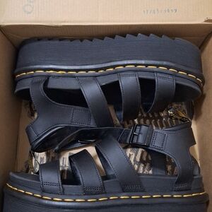 Black Platform Sandals with Yellow Stitching
